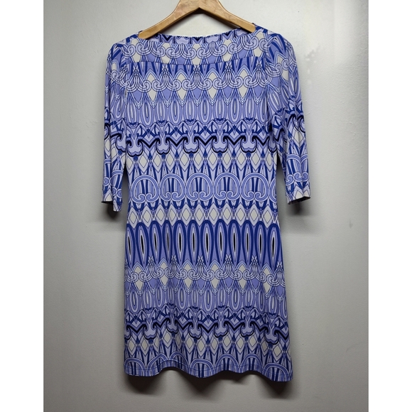 Donna Morgan Dresses & Skirts - Donna Morgan Mini Dress Women Size 4 Purple Geometric 3/4 Sleeve Retro